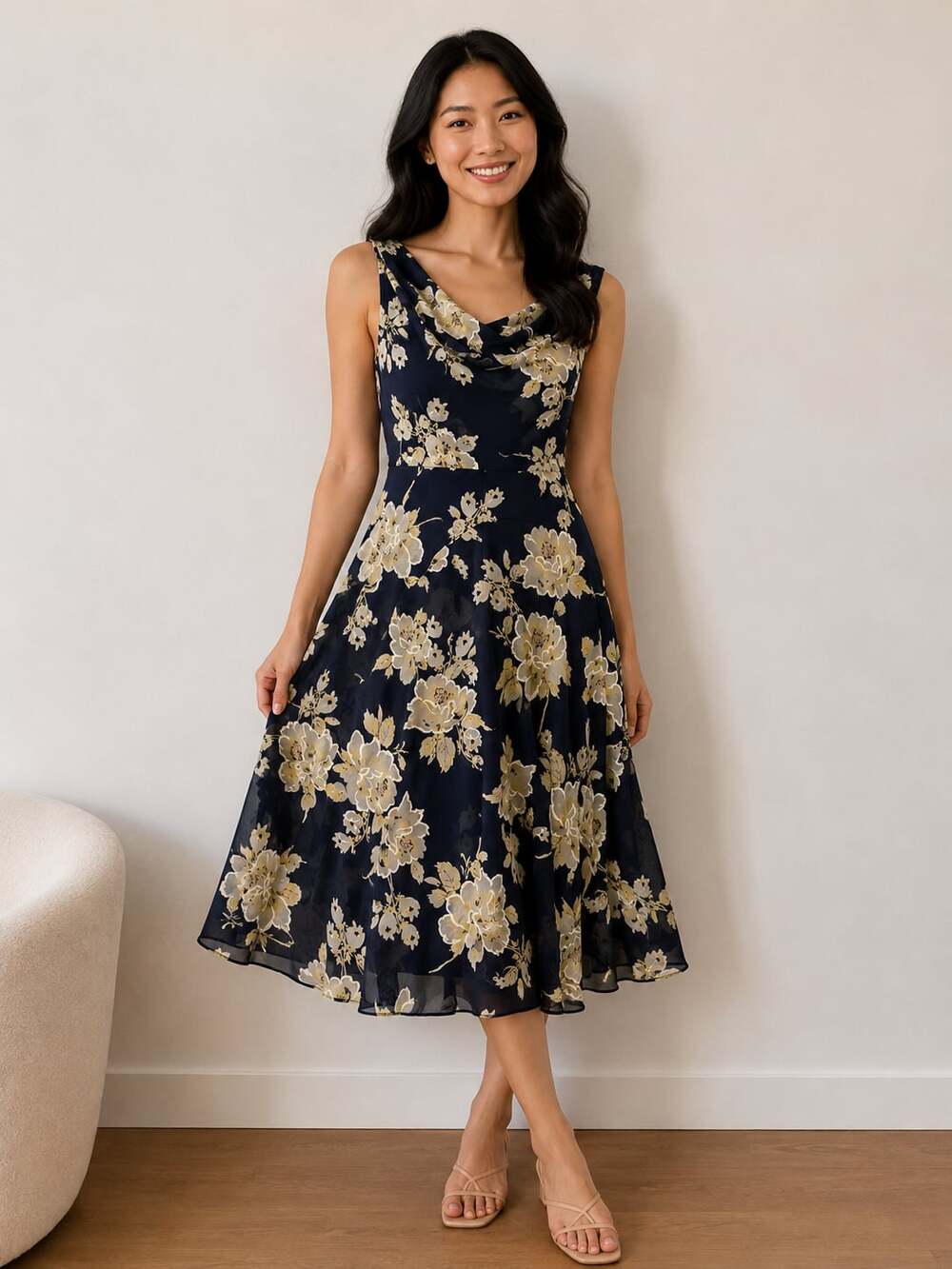 Signature by Robbie Bee Floral Print Cowl Neck Midi Dress Size 10
B113JC